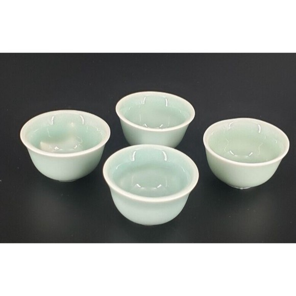 Vintage Set of 4 Bone China Celadon Sake Cup - Picture 1 of 14